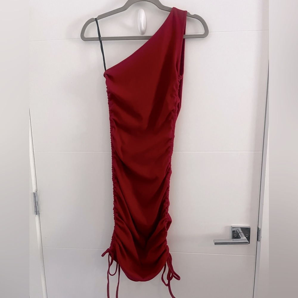 One-Shoulder Ruched Red Dress Size Small
